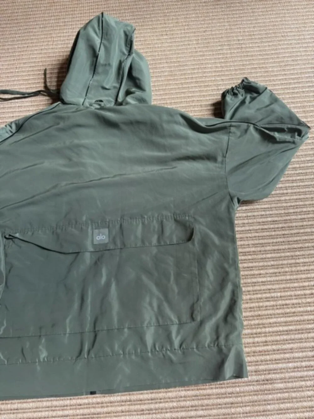 Alo Yoga Legion Reversible Hooded Jacket Olive Green Black Fleece Oversized Sz